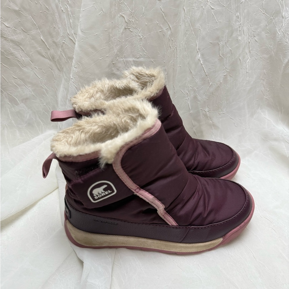 Sorel Kids Burgundy/Pink Faux Fur Lined Winter Boots